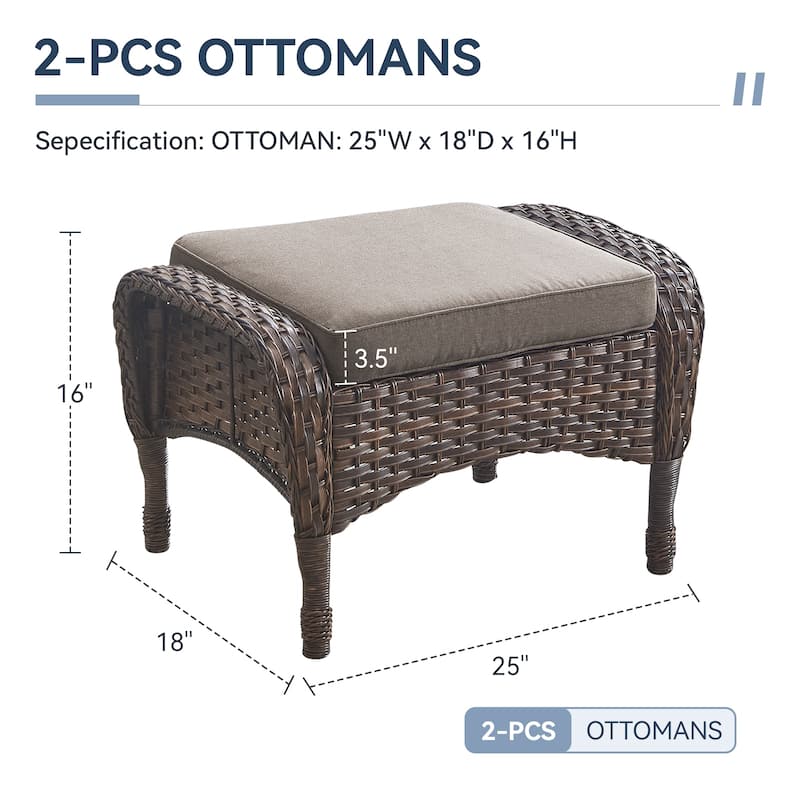 Gymojoy Versatile Outdoor Wicker Ottomans with Soft Cushions