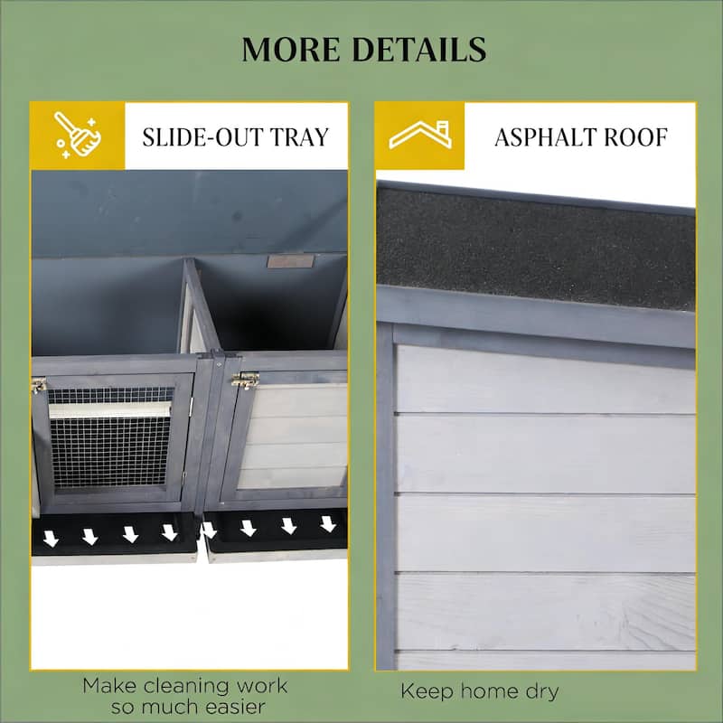 Wooden Pet House,Small Animal Cage Rabbit Hutch is designed for convenient cleaning - Gray