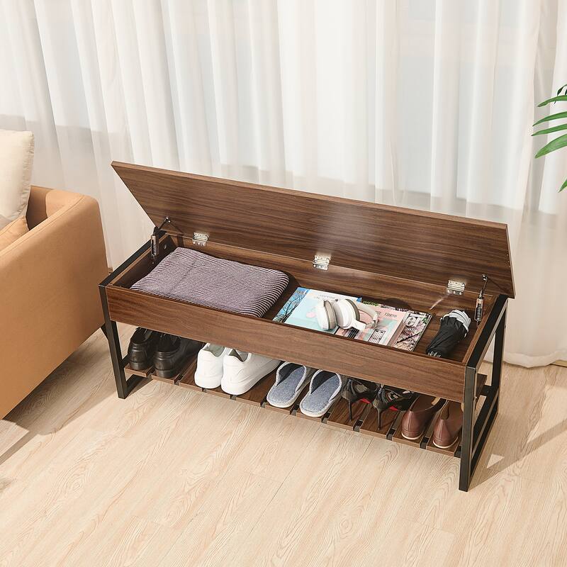 CO-Z Lift-Top Entryway Shoe Storage Bench with Shelf