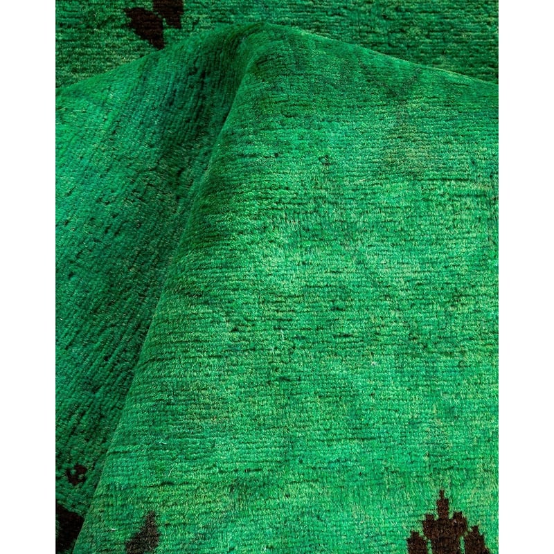 Overton Hand Knotted Wool Vintage Inspired Modern Contemporary Overdyed Green Area Rug - 2' 7" x 12' 3"