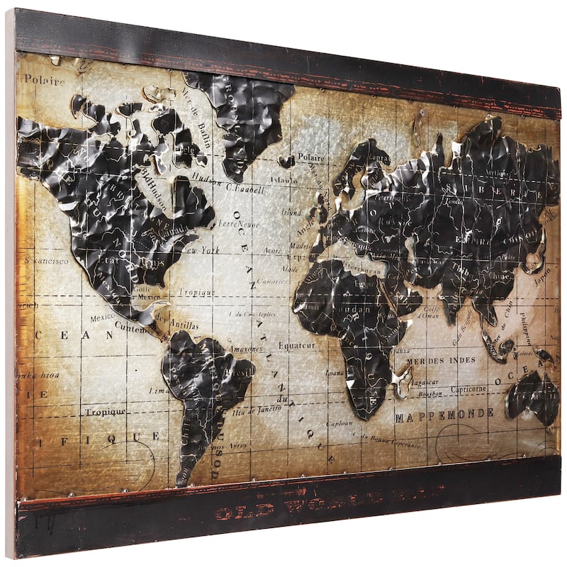 "World Map" Mixed Media 3D Iron Hand Painted Wall Art Sculpture