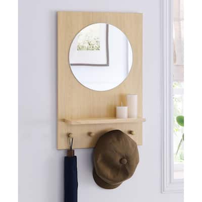 Teresa Modern Oak Wall Mirror with Shelf and Hooks