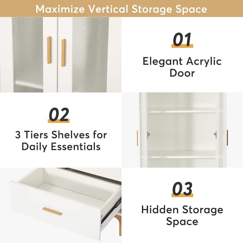 Tall Bookcase Bookshelf Storage Cabinet With Doors and LED Light