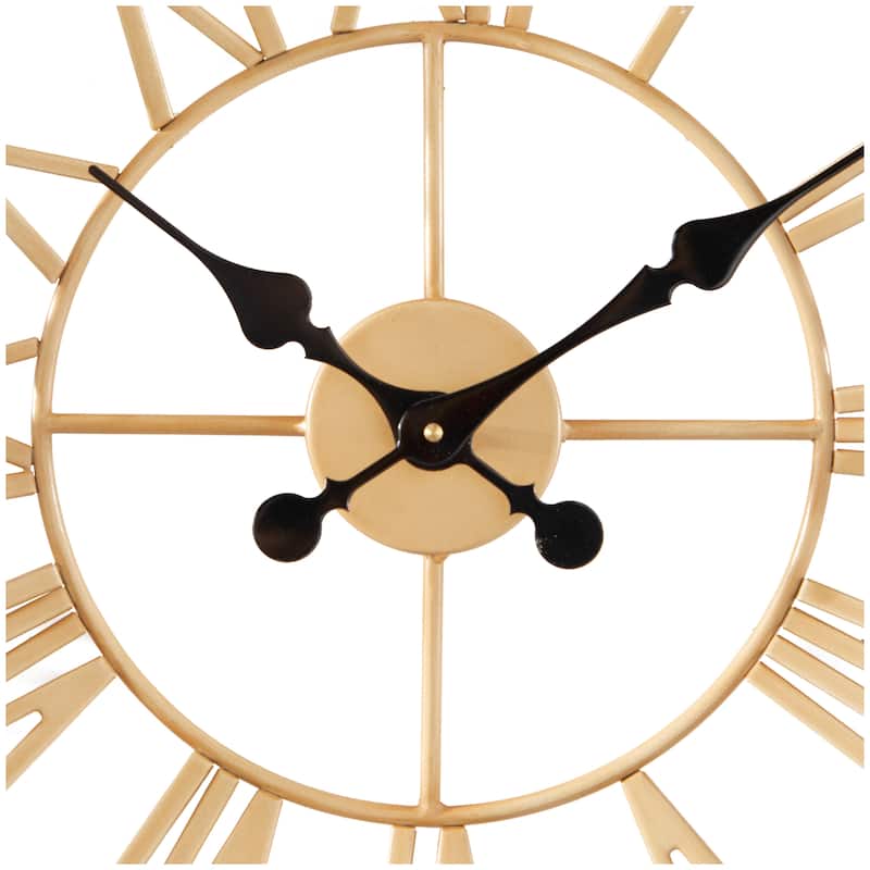 Seagrass Round Wall Clock with Weaving Design - Gold - Roche River Decor - 2"W x 31"L x 31"H