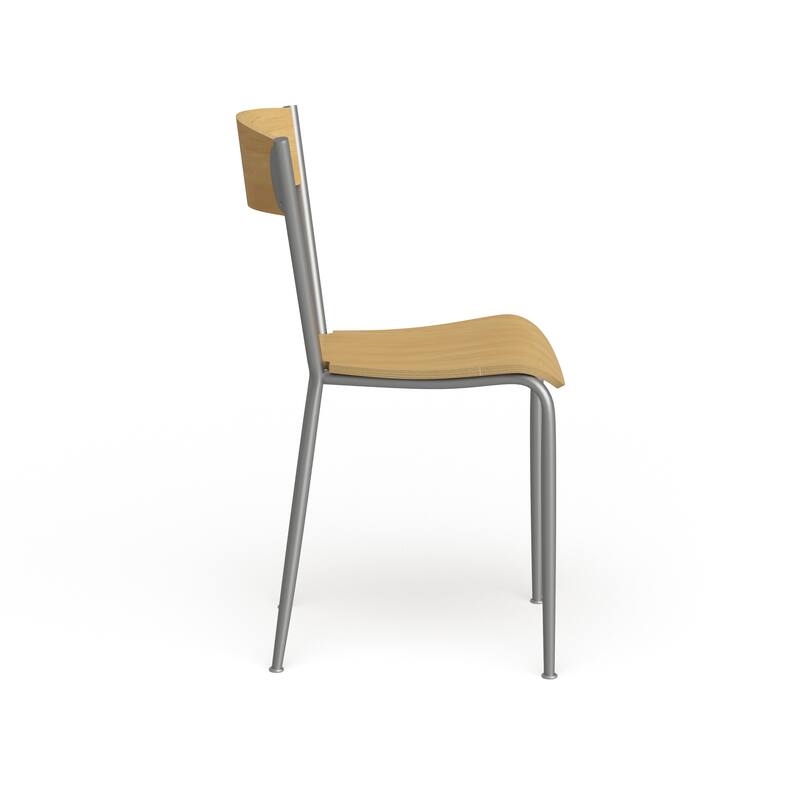 Silver Metal Restaurant Chair - Natural Wood Back & Seat - 16.75"W x 20"D x 32.25"H - 16.75"W x 20"D x 32.25"H