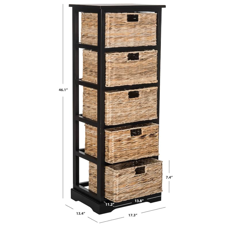 SAFAVIEH Faith Distressed Black 5-Drawer Wicker Basket Storage Tower - 17.3" x 13.4" x 46.1" - 17Wx13Dx46H