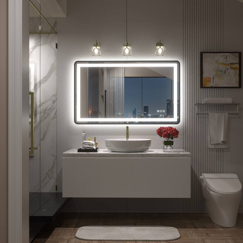 UL Certified Black Metal Framed LED Front Light and Backlit Anti-Fog Wall Bathroom/ Vanity Mirror