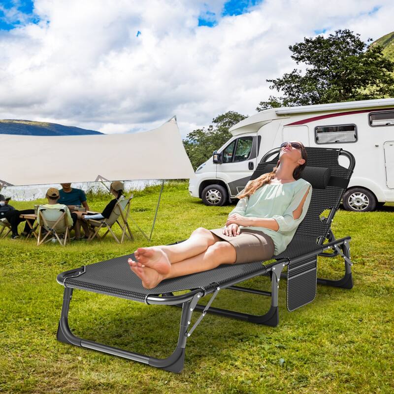 DoCred Folding Camping Cot, Chaise Lounge Chair with Mattress