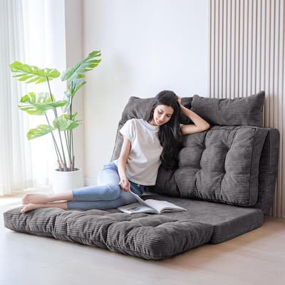 Corduroy Bean Bag Bed Tufted Folding Sofa Bed with Pillows