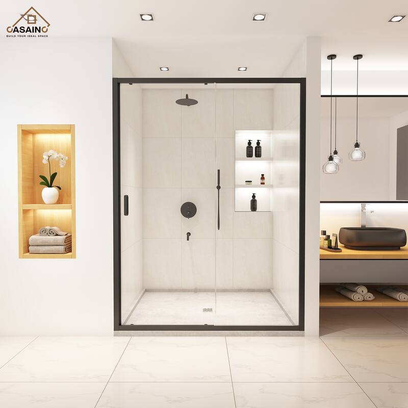 CASAINC 60 "x 72" Framed Single Sliding Shower Door - Matte black