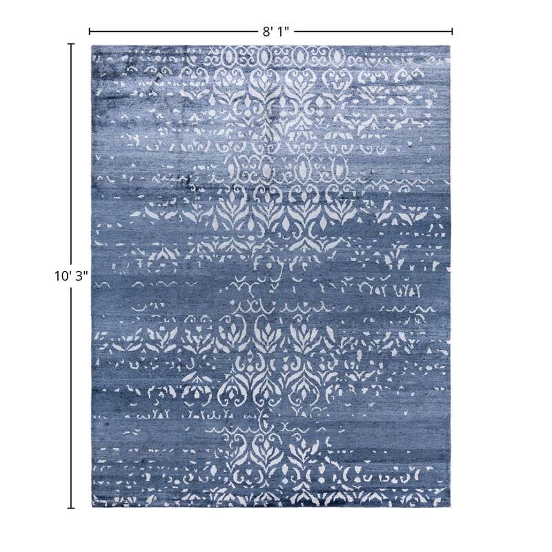 Modern One-of-a-Kind Hand-Knotted Area Rug, Blue - 8' 1" x 10' 3"