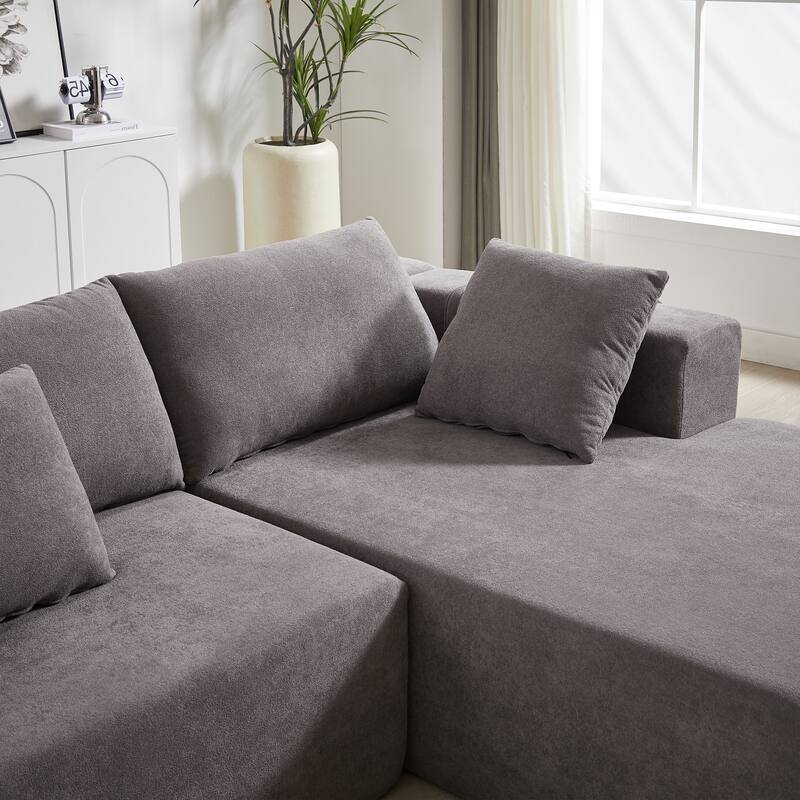 Corduroy Fabric 3-Seater Cloud Couch with 2 Movable Footrest,U Shaped Couch Set,Upholstered Deep Seat 2-Seat with 3 cushions