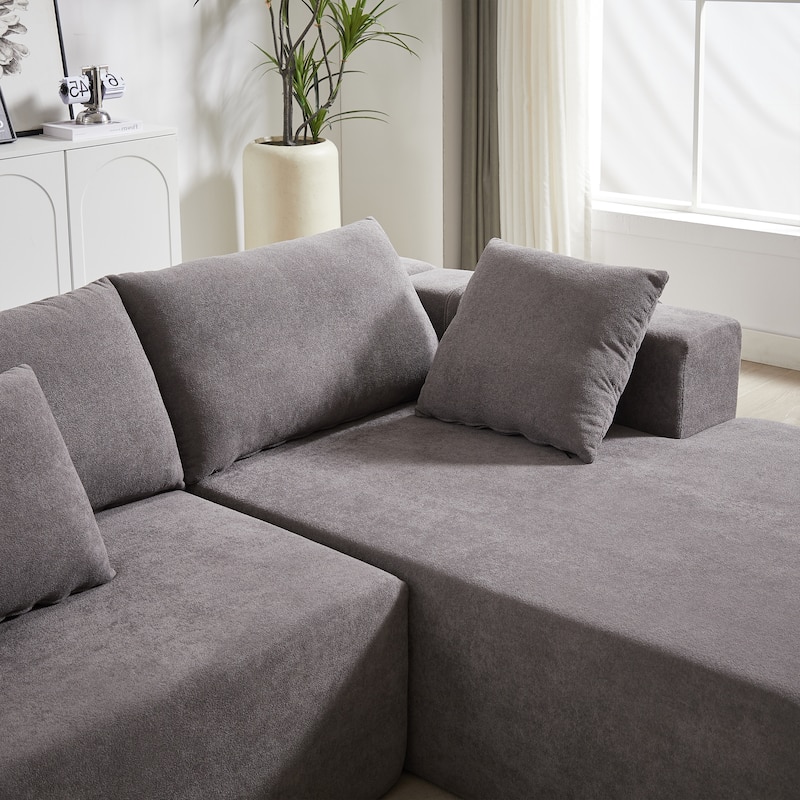 Roomfitters 108" Chenille Modular Sectional Sofa, L-Shaped 3-4 Seater with 6 Pillows, Right Chaise