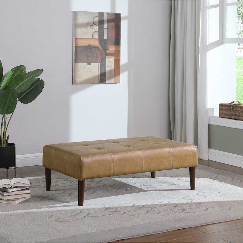 HomePop Tufted Coffee Table Ottoman - Full Leather - Brown Faux Leather