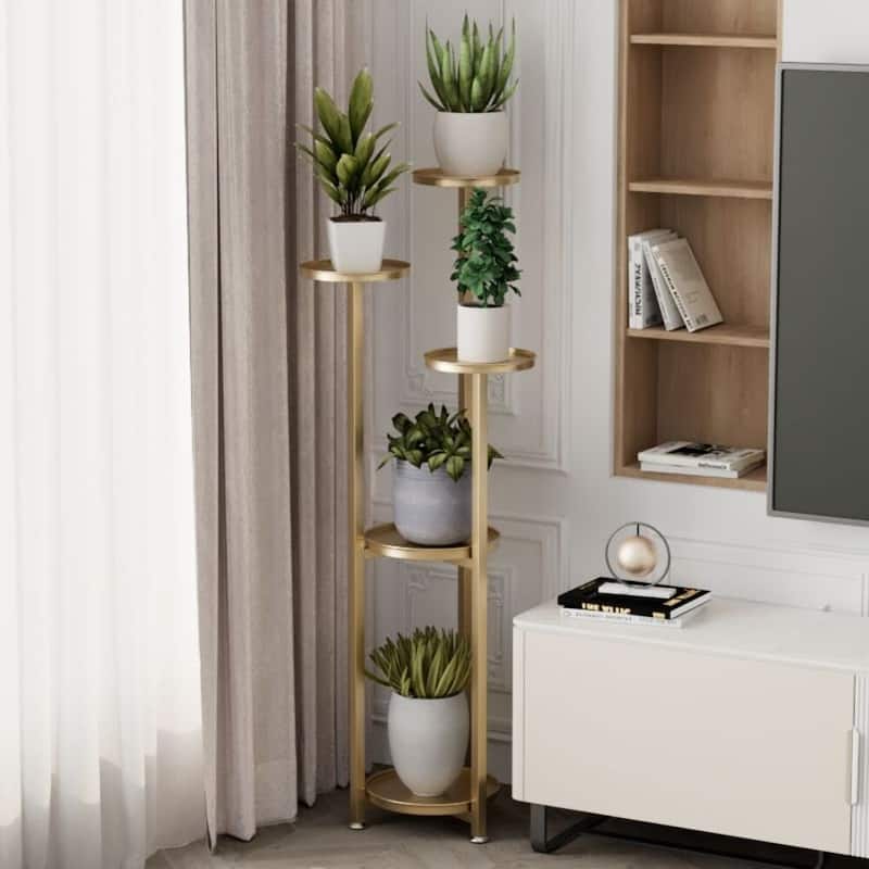 Multi-Layer Plant Stands For Indoor Plants With Anti-slip Feet, Corner Plant Stand, Tiered Plant Stands - Gold-120cm