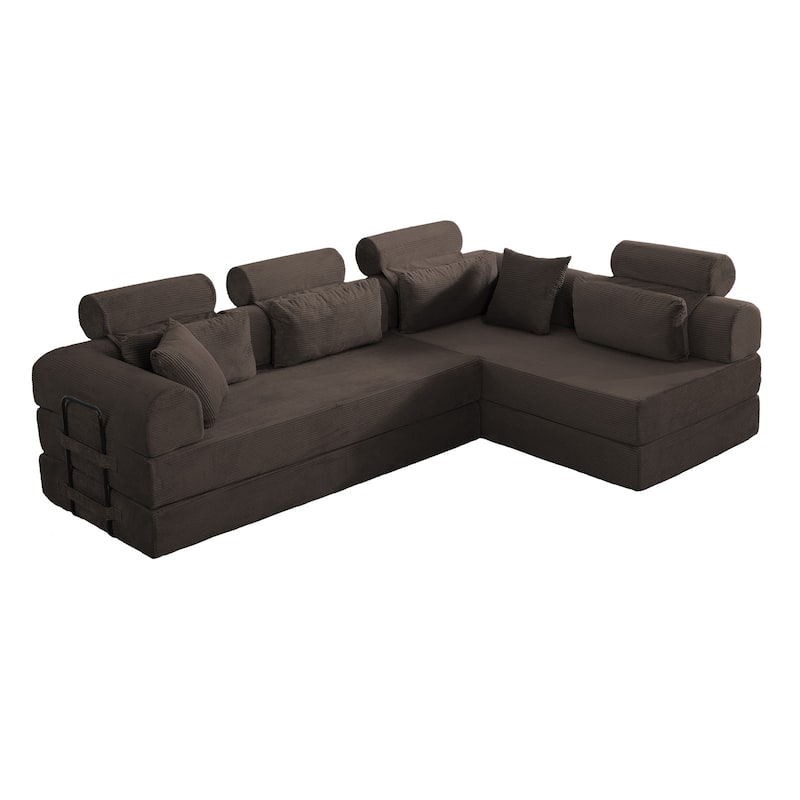 L shape Modular Sectional Sofa, Compressed Sectional Sofa Corduroy Couch, Unfold into a bed, Comfy Compressed Sofa Couch