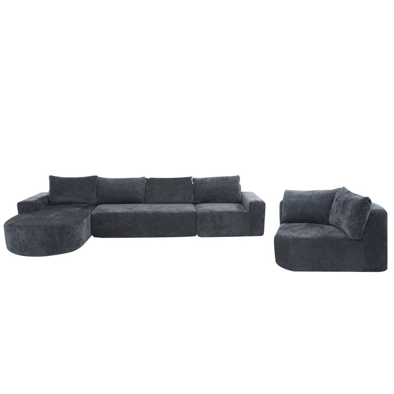 Chenille U-shaped Sofa, Cloud Sectional Sofa Set Upholstered Deep Seat Couches with 6 Pillow Recliner Sofa for Living Room