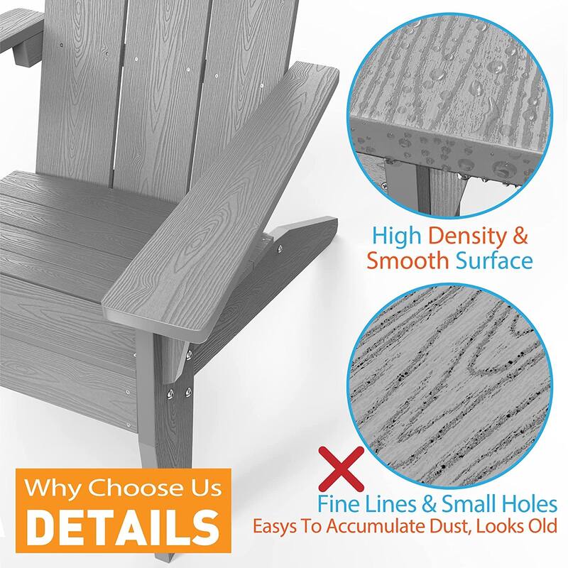 WINSOON 3-Piece All Weather HIPS Outdoor Cup Holder Adirondack Chairs and Table Set