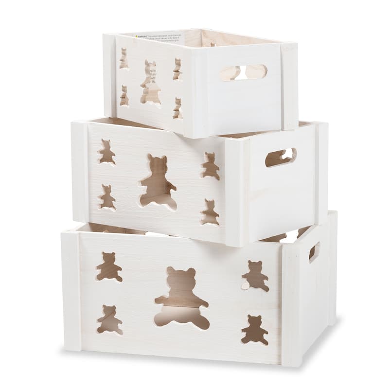 Sagen Modern and Contemporary 3-Piece Wood Storage Crate Set-White - White