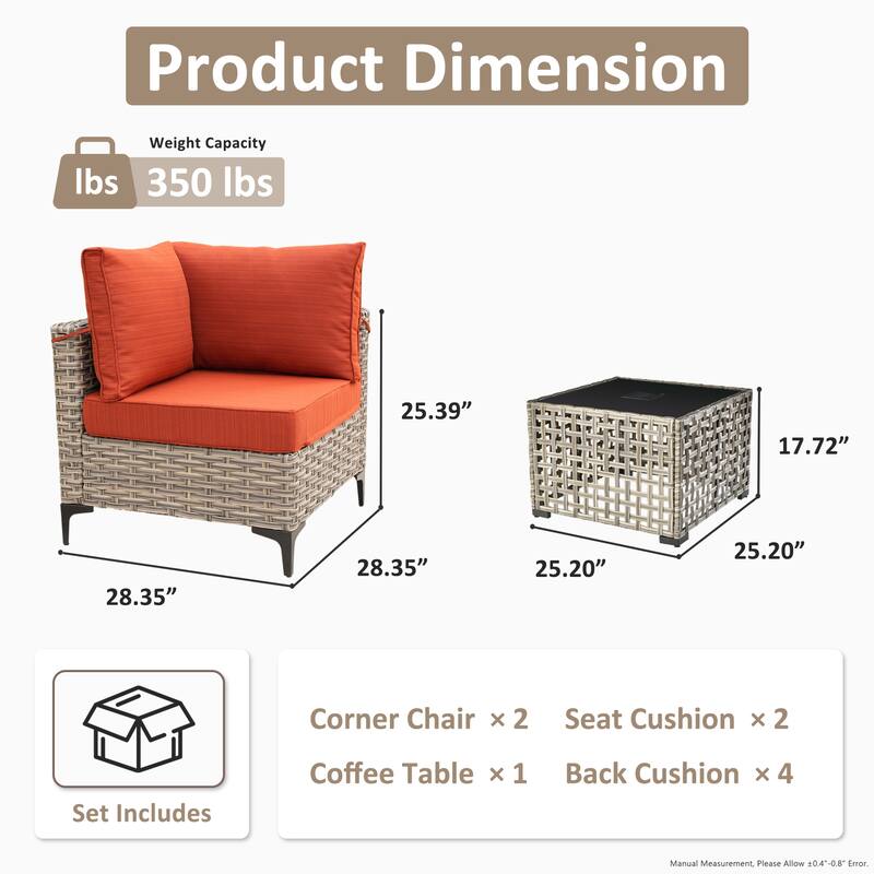 OVIOS 3 Pieces Outdoor Wicker Furniture Set With Solar-Powered Coffee Table