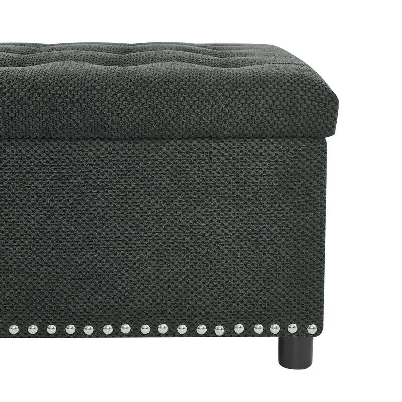Storage Ottoman,Tufted Footstool, Nailhead Trim Ottoman, Square Storage Ottoman, Upholstered Coffee Table, Bedroom Storage