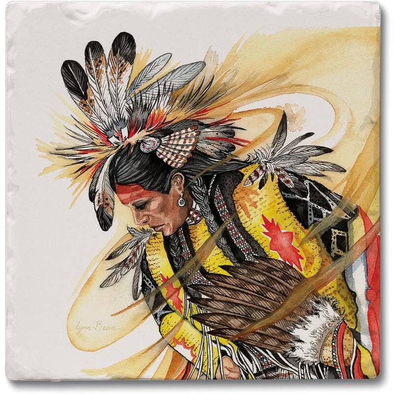 Indian Chief 4-Pack Absorbent Stone Coasters with Protective Cork Backing 4" Square Made in The USA Easily Wipes Clean - Multi