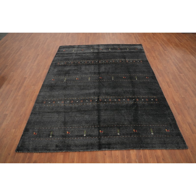 Hand Knotted Oriental 100% Wool Carpet Tribal Animal Pictorial Greys & Charcoal Gabbeh Area Rug - 10' 0'' X 7' 11''