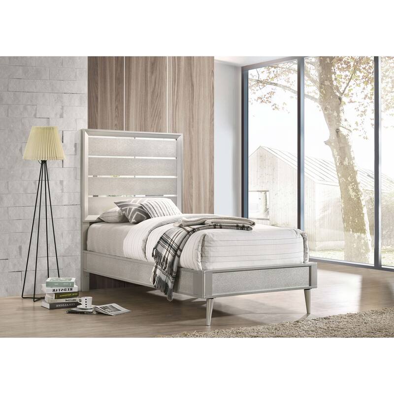 Ramon Modern Classic Wood Panel Bed Metallic Sterling
