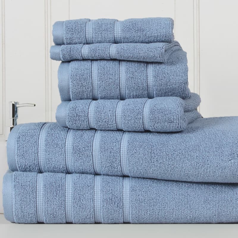 Bibb Home 6-Piece Zero Twist Cotton Towel Set - N/A - Dusty Blue