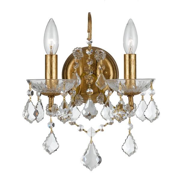 slide 1 of 1, Filmore 2 Light Clear Crystal Gold Sconce - 10.5'' W x 12.5'' H x 7'' D