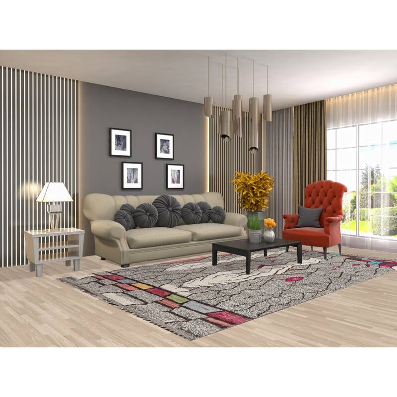 Abstract Modern Moroccan Oriental Area Rug Hand-knotted Wool Carpet - 5'11" x 10'7"