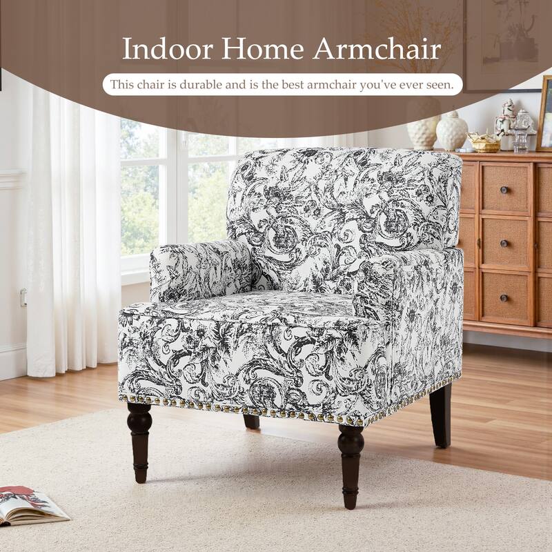 Set 2 Striped Upholstered Linen Armchair with Brass Nailhead Trim