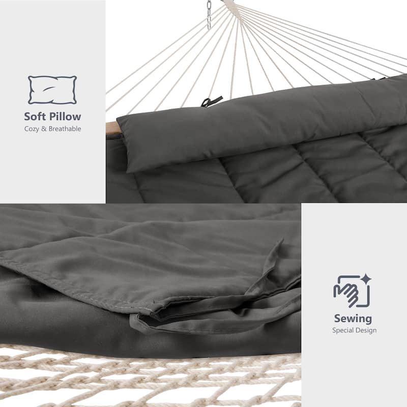 Durable 2 Person Rope Hammock with Polyester Quilted Pad and Pillow - 76*52