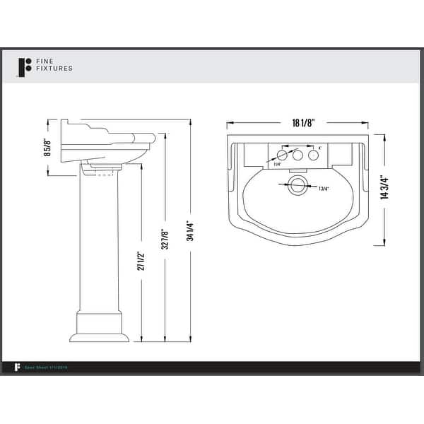 Fine Fixtures Roosevelt Pedestal Sink For Bathroom Vitreous China