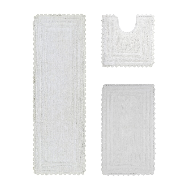 Better Trends Bath Rugs Set 100% Cotton Soft & Water Absorbent Tufted Bathroom Rug for Shower, Sink Bath Mats Lilly Crochet - 3 Piece Set (20" x 20" | 21" x 34" | 20" x 60") - White