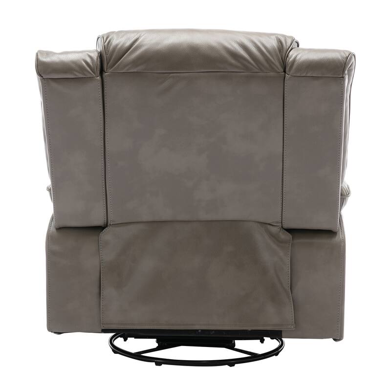 PU Swivel Rocker Recliner with LED Light, Manual Recliner Chair for Home Theater, Soft Upholstered Single Sofa Chair