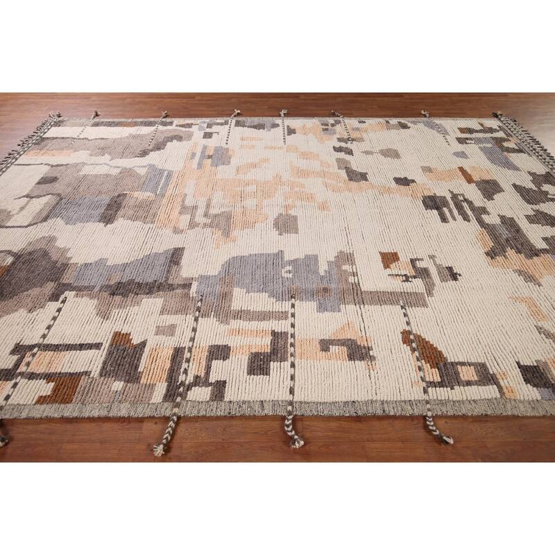Modern Moroccan Abstract Area Rug Handmade Wool Carpet - 8'10"x 12'7"