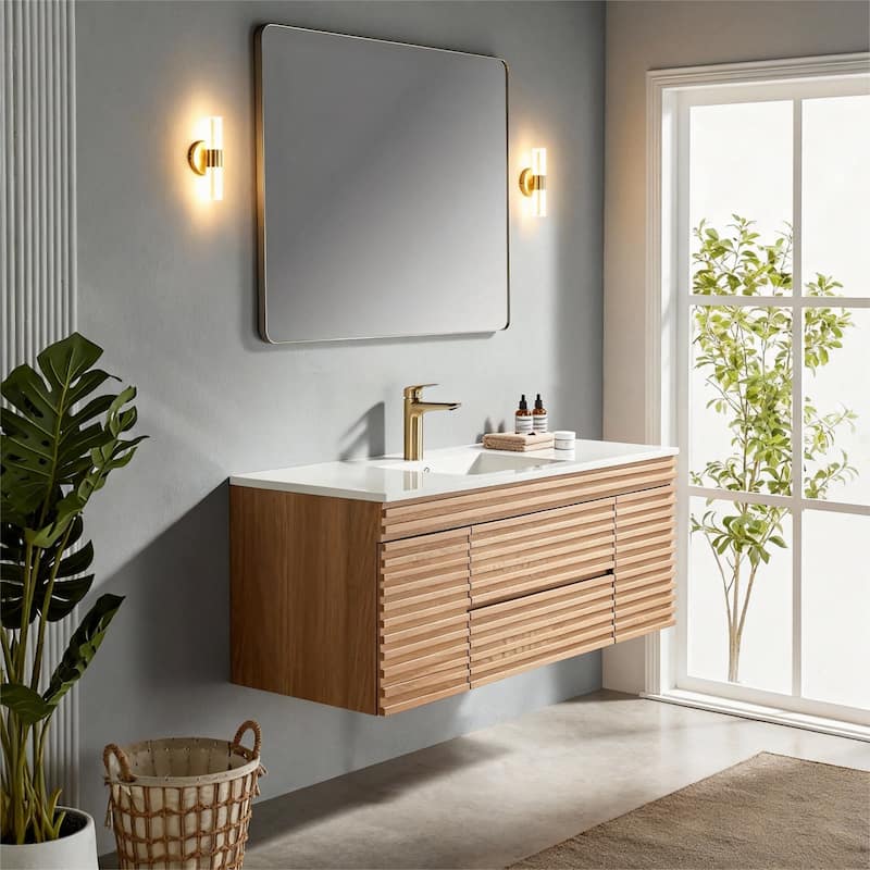 Modland 48" Wall Mount Bathroom Vanity with Ceramic Sink, 2 Soft-Close Drawers & 2 Doors - 48 inch