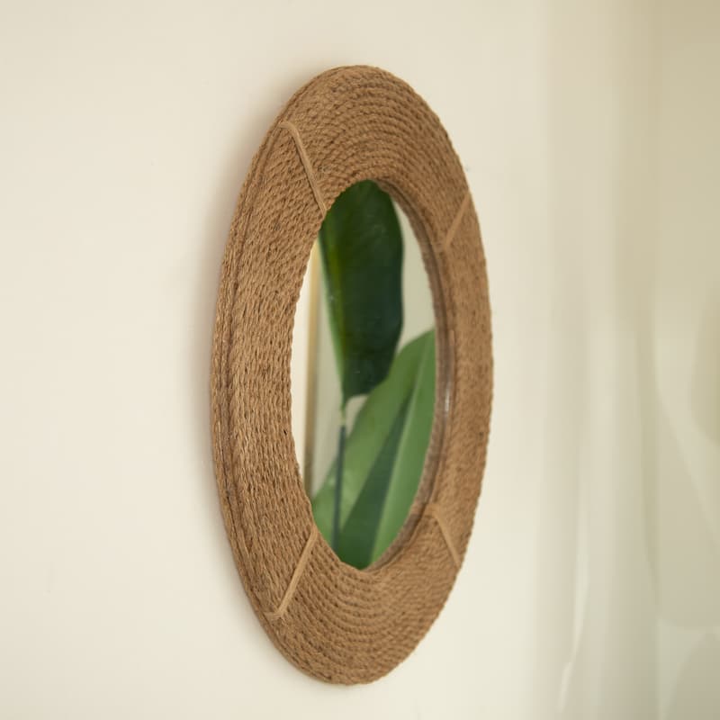 GDFStudio - Aura Natural-Log Style 24" Handwoven Bamboo Artistry Round Wall Mirror for Decoration