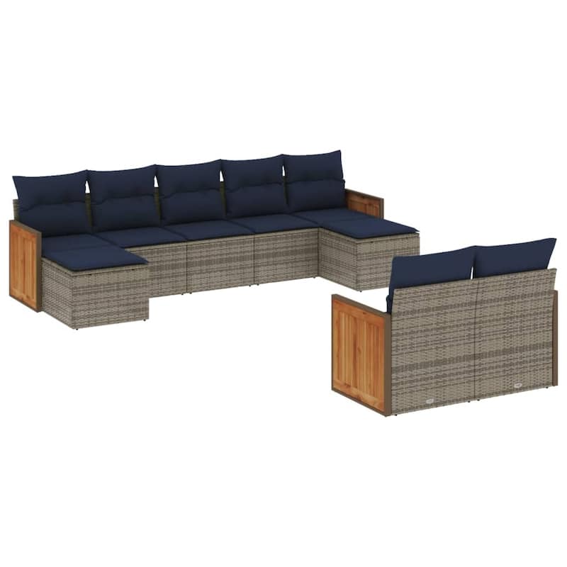 vidaXL 9/10 Piece Patio Sofa Set with Cushions Black/Gray Poly Rattan - 21.7 x 24.4 x 27.2