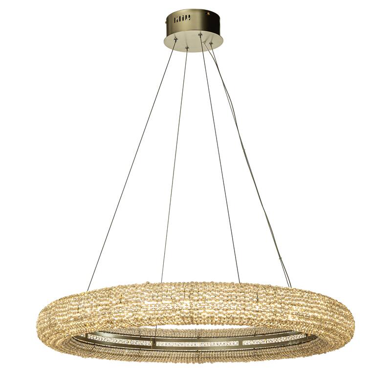 Unique/Statement Soft Gold LED Wagon Wheel Chandelier With Crystal Beads Accents - Dia32" x H4"
