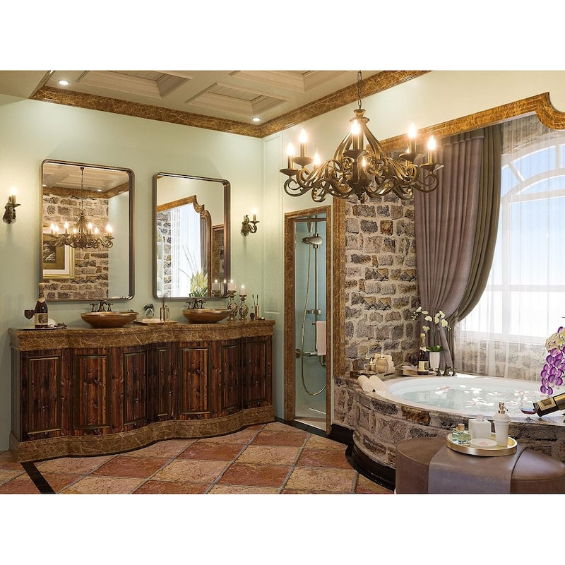 TETOTE Bathroom Vanity Mirror Modern Metal Frame Wall Mounted