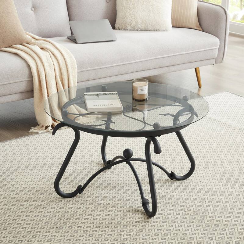 2-Piece Tempered Glass Coffee Table Set - Round End Side Table with Sturdy Construction"