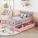 preview thumbnail 27 of 50, Wood Platform Bed with 2 Storage Drawers & Both Sides Guardrails, Storage Bed Frame for Bedroom, Guest Room Pink - Twin