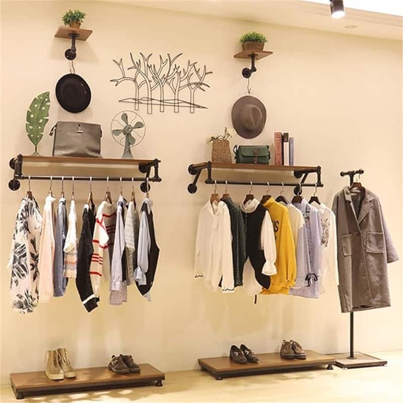 Clothing Rack Wall Mounted with Top Shelf - ‎47.24"Dx13"W x 9"H