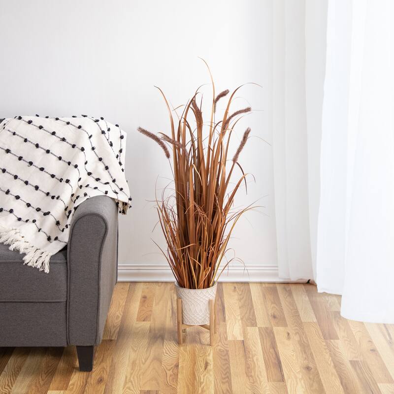 40" Potted Brown Artificial Onion Grass Plant