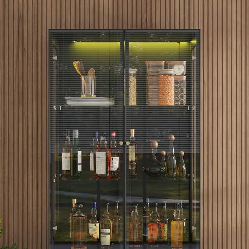 LED Glass Display Cabinet with Aluminum Alloy Frame Glass Door Showcase Wine Storage Cabinet