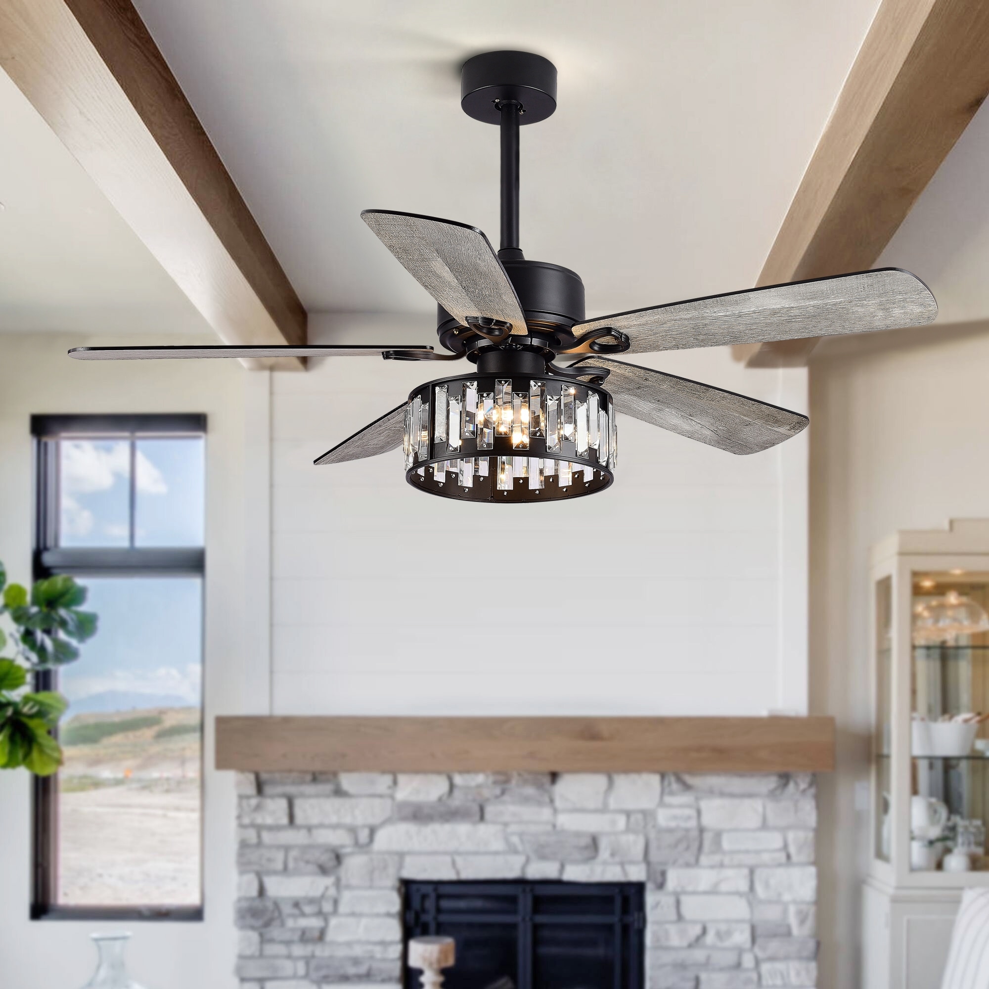 52" Crystal Chandelier 5-Blade Ceiling Fan with Light Kit and Remote