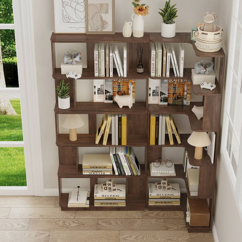 Set Of 2 Free Combination Bookcase Space Saving Corner Bookshelf, L-Shaped Bookcase + I-Shaped Bookcase