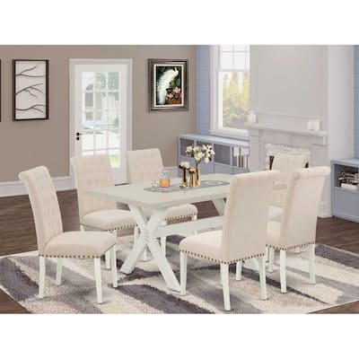 HomeStock 7-Pc Rectangle Natural Oak Finish Solid Wood Top Dining Table with 6 Parson-Chairs